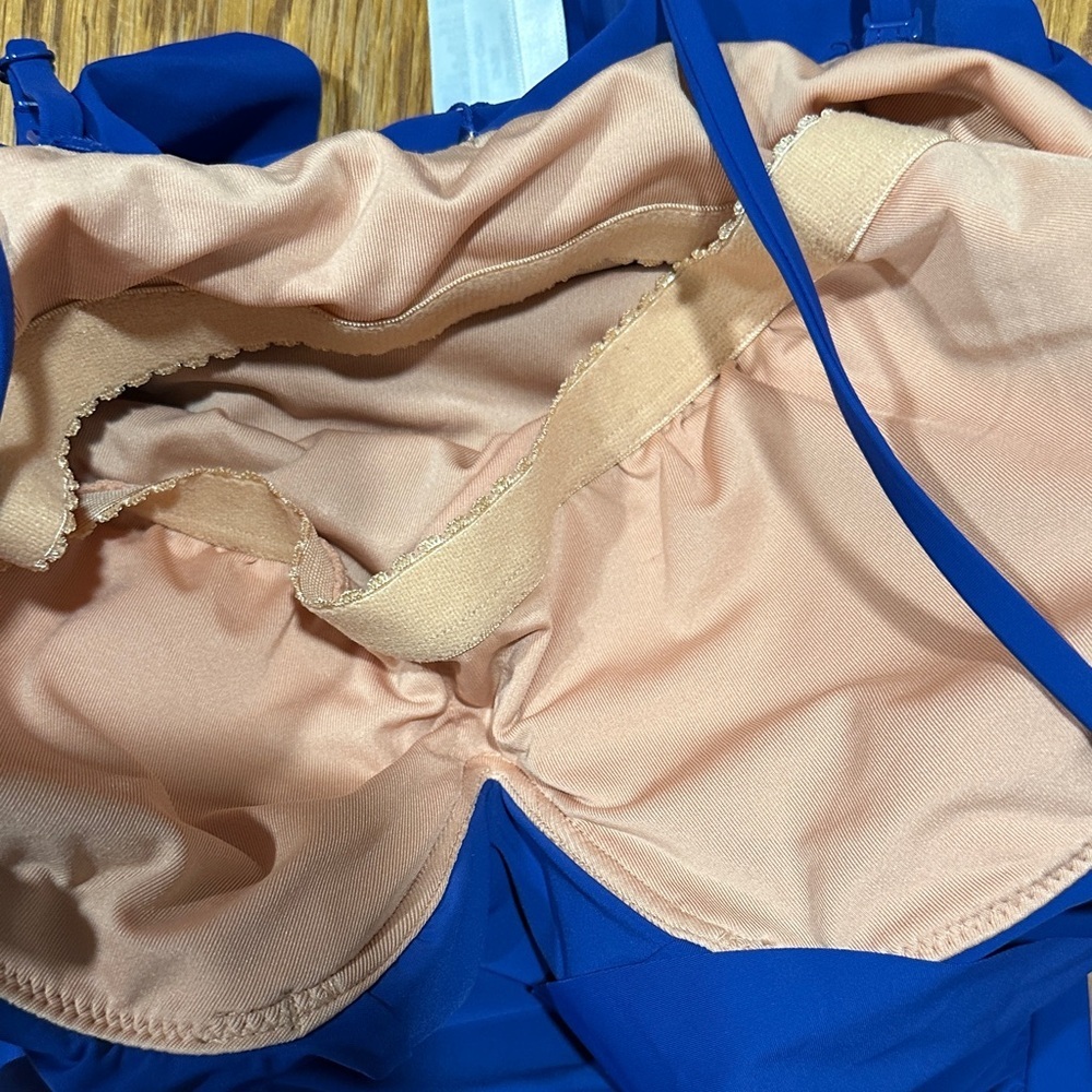 *J. CREW* Blue Ruched Ruffle One-Piece Swimsuit NWT Size 4 - Picture 5 of 11